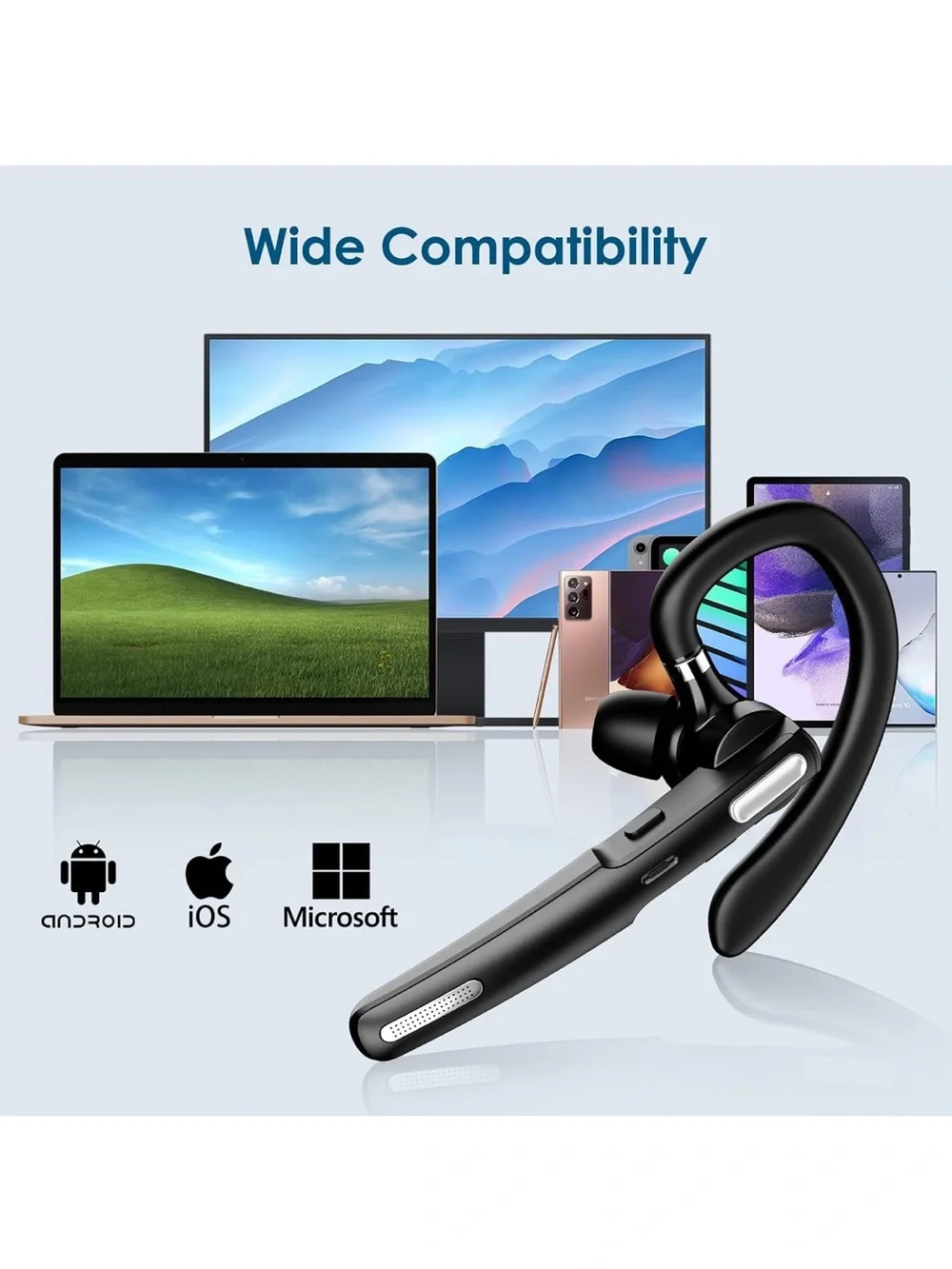 ICOMTOFIT Bluetooth Headset, Wireless Bluetooth Earpiece V5.0 Hands-Free NEW